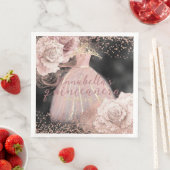 Blush roze rozen op zwart & Gold Quinceañera Servet (Insitu)