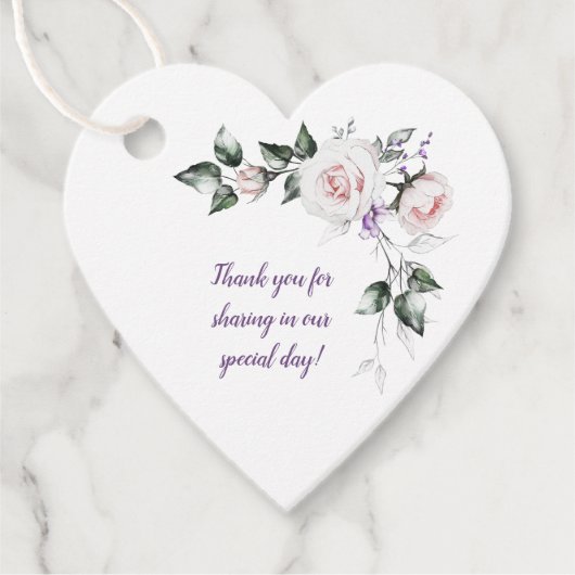 Blush roze rozen Paarse wilde bloemen bruiloft | Bedankjes Labels (Voorkant)