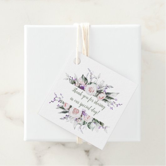 Blush roze rozen Paarse wilde bloemen Lijst bruilo Bedankjes Labels (In situ)