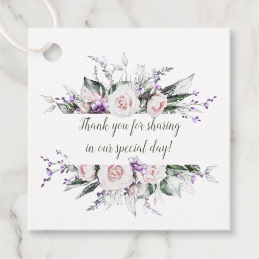 Blush roze rozen Paarse wilde bloemen Lijst bruilo Bedankjes Labels (Voorkant)