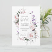 Blush roze rozen Paarse wilde bloemen Lijst bruilo Kaart (Staand voorkant)