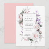 Blush roze rozen Paarse wilde bloemen Lijst bruilo Kaart (Voorkant / Achterkant)