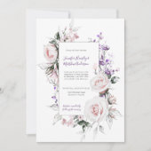 Blush roze rozen Paarse wilde bloemen Lijst bruilo Kaart (Voorkant)