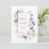 Blush roze rozen Paarse wilde bloemen Lijst bruilo Kaart (Staand voorkant)