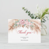 Blush roze rozen pampas gras groen baby shower bedankkaart (Staand voorkant)