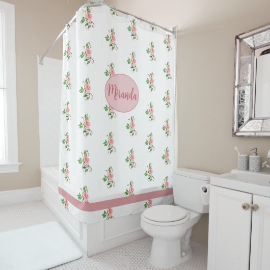 Blush Roze Rozen Patroon Douche Gordijn (In situ)
