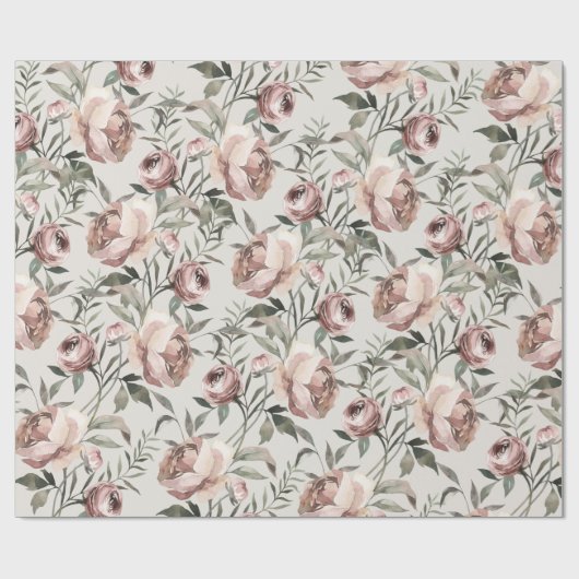Blush Roze  Rozen & Ranunculus Vine Cadeaupapier (Vlak)