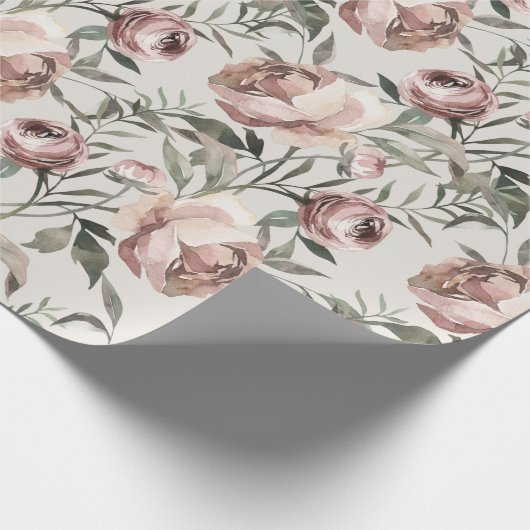 Blush Roze  Rozen & Ranunculus Vine Cadeaupapier (Hoek)