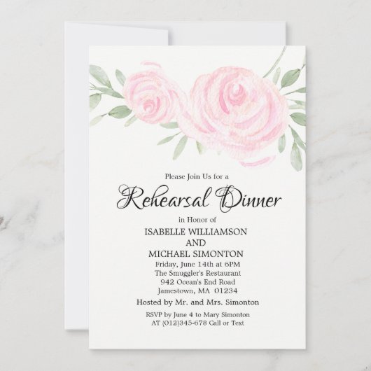 Blush roze rozen repetitie Invitaties Kaart (Voorkant)