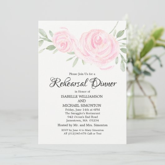 Blush roze rozen repetitie Invitaties Kaart (Staand voorkant)