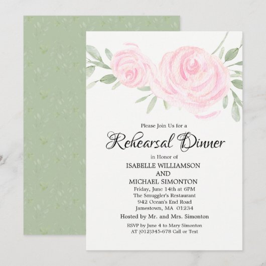 Blush roze rozen repetitie Invitaties Kaart (Voorkant / Achterkant)