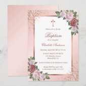  Blush roze rozen Roos Gold Cross-Baptisme Kaart (Voorkant / Achterkant)