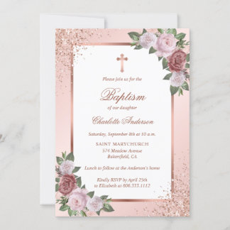  Blush roze rozen Roos Gold Cross-Baptisme Kaart