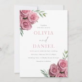 Blush Roze Rozen Sage Groene bladeren Bruiloft Kaart (Voorkant)