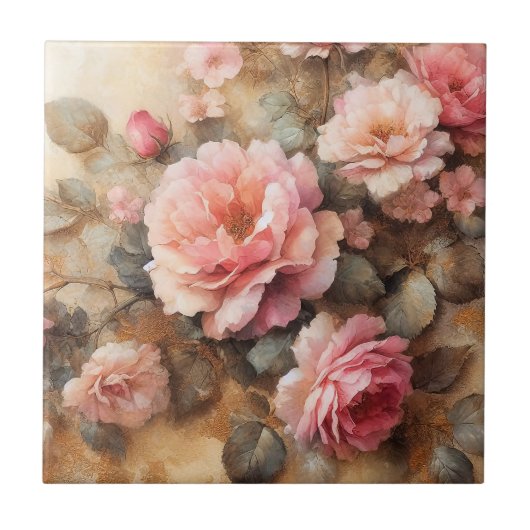 Blush roze rozen schilderij tegeltje (Voorkant)