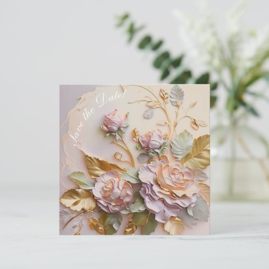 Blush roze rozen sculptuur aankondiging (Staand voorkant)