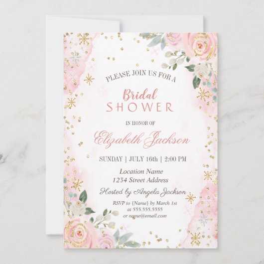 Blush roze rozen Snowflakes Vrijgezellenfeest Kaart (Voorkant)