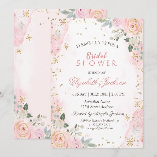 Blush roze rozen Snowflakes Vrijgezellenfeest Kaart (Voorkant / Achterkant)