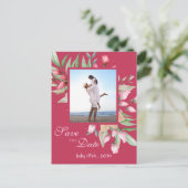 Blush roze rozen sparen de Datum Weddenschap Aankondigingskaart (Staand voorkant)