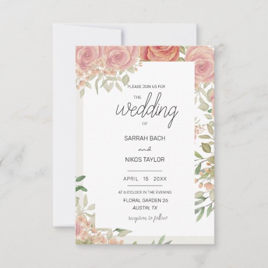 Blush roze rozen struik waterverf kunst kaart (Voorkant)