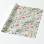 Blush Roze  Rozen Succulent & Eucalyptus Cadeaupapier (Uitgerold)