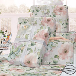 Blush Roze  Rozen Succulent & Eucalyptus Cadeaupapier