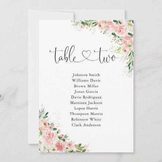 Blush Roze Rozen Tafel Nummer 2 Zitkaarten (Voorkant)