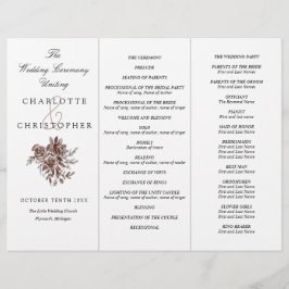 Blush roze rozen Tri Fold bruiloft-programma