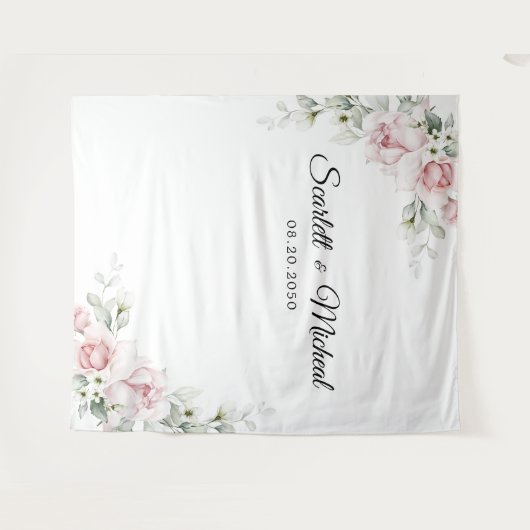 Blush Roze Rozen Trouwceremonie Achtergrond Wandkleed (Voorkant (horizontaal))