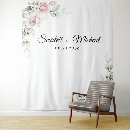 Blush Roze Rozen Trouwceremonie Achtergrond Wandkleed (In situ)