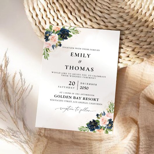 Blush Roze Rozen Trouwceremonie Uitnodiging