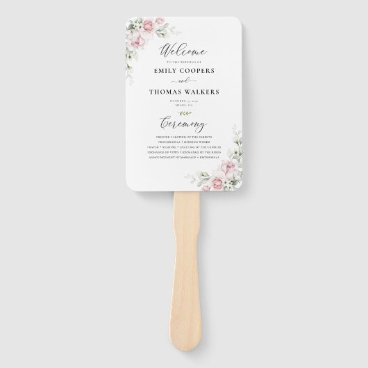 Blush Roze Rozen Trouwprogramma Hand Fan Handwaaier (Voorkant)