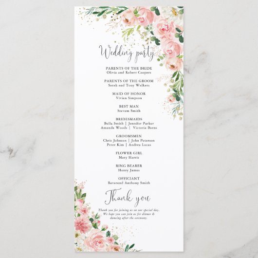 Blush Roze Rozen Trouwprogramma Programmakaart (Achterkant)