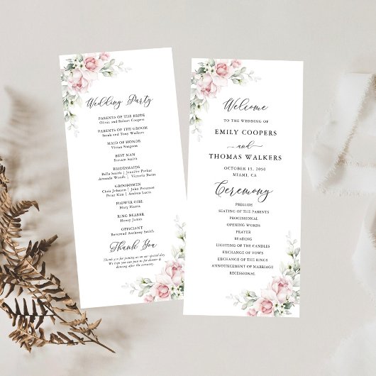Blush Roze Rozen Trouwprogramma Programmakaart
