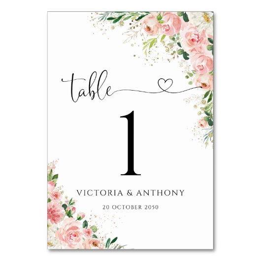 Blush Roze Rozen Trouwtafel Nummers Kaart (Achterkant)