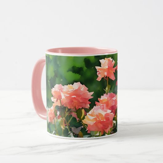 Blush Roze Rozen Tuin Art Mok Cup (Voorkant links)