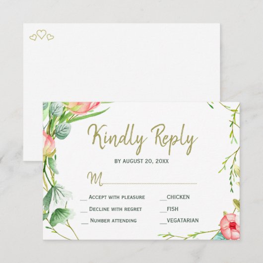 Blush roze rozen tuin bruiloft moderne RSVP (Voorkant / Achterkant)