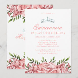 Blush roze rozen   Uitnodigingen voor Quinceanera