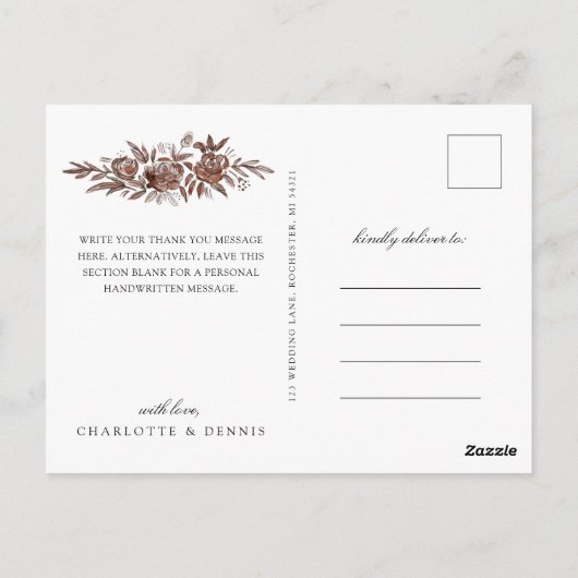 Blush roze rozen vegen dank u kaart (Achterkant)