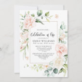 Blush roze rozen viering levensuitnodiging kaart (Voorkant)