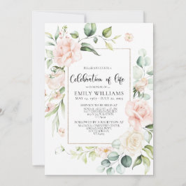Blush roze rozen viering levensuitnodiging kaart