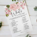 Blush roze rozen vlam wat in je tas flyer<br><div class="desc">Wat zit er in je paarse vrijgezellenfeest spel? Zachte waterverf,  roze rozen. Coördinatie achterzijde. Overeenkomende objecten om je collectie te voltooien zijn beschikbaar in onze Zazzle winkel!</div>