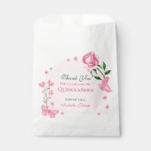 Blush roze rozen & vlinderbloem Quinceañera Bedankzakje (Voorkant)