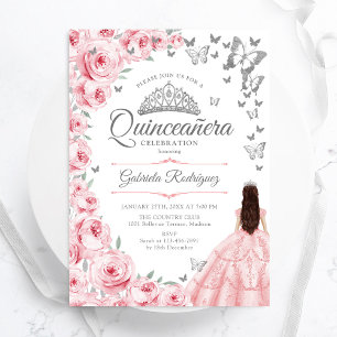 Blush Roze Rozen Vlinders Bloemen Quinceanera Kaart
