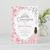 Blush Roze Rozen Vlinders Bloemen Quinceanera Kaart (Staand voorkant)