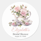 Blush Roze Rozen Vrijgezellenfeest Thee Brunch Ronde Sticker (Voorkant)