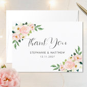 Blush Roze Rozen Waterverf Botanische bruiloft Bedankkaart