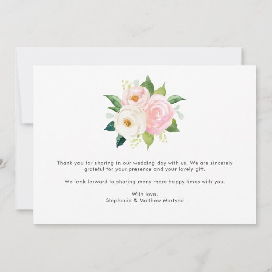 Blush Roze Rozen Waterverf Botanische bruiloft Bedankkaart (Achterkant)