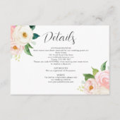Blush Roze Rozen Waterverf Bruiloft Details Informatiekaartje (Voorkant)