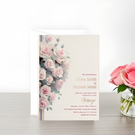 Blush roze rozen Waterverf Wedding Invitaties Folie Feestdagenkaart